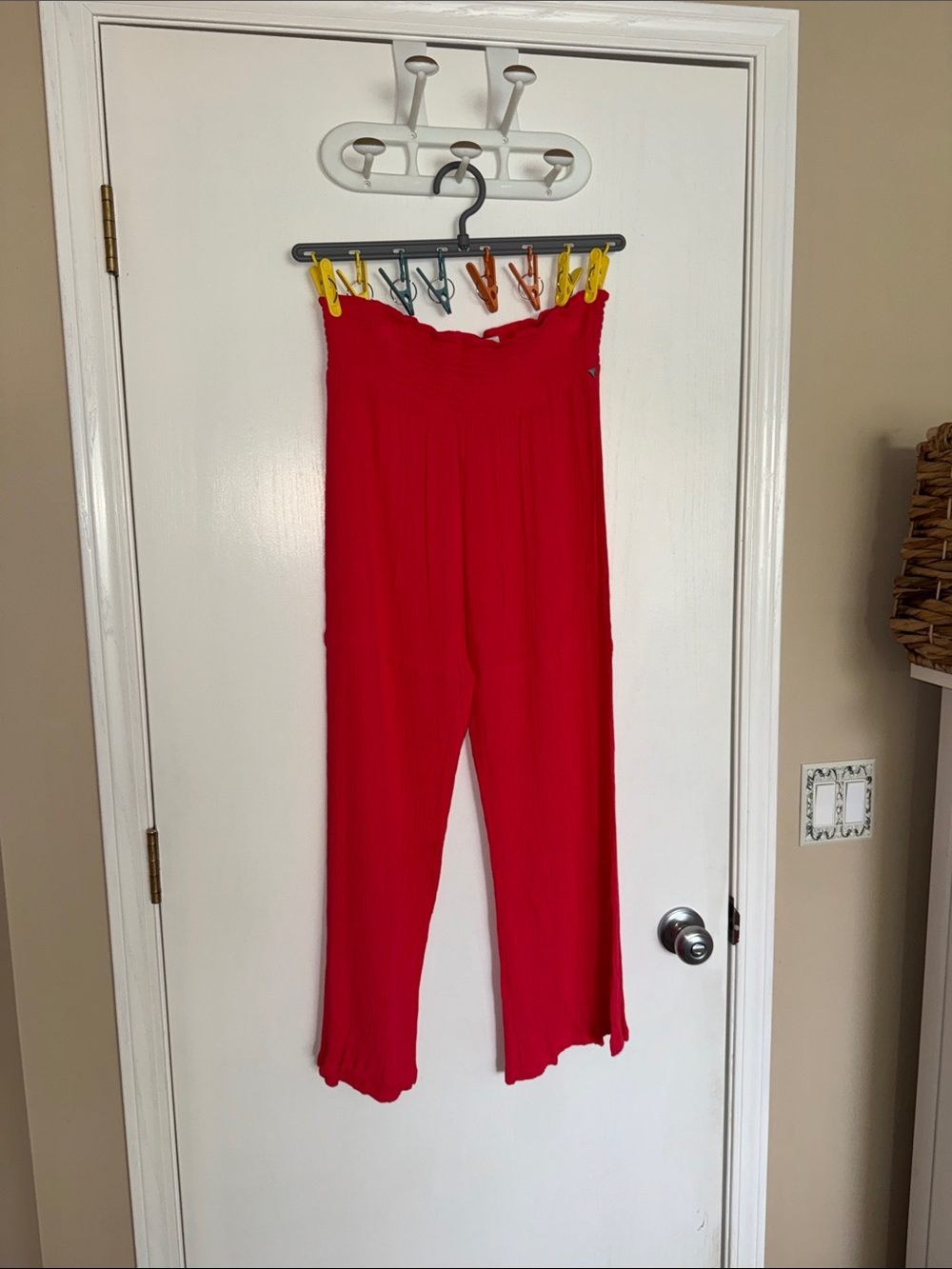 Guess Bright coral Wide-Leg Smocked Waist Pants